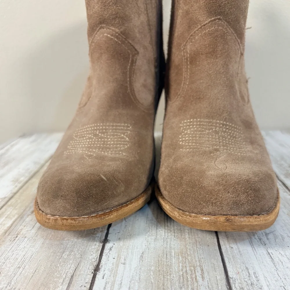 Dolce‎ Vita Brown Suede Western Ankle Boots Stacked Block Heel Booties Size 7.5